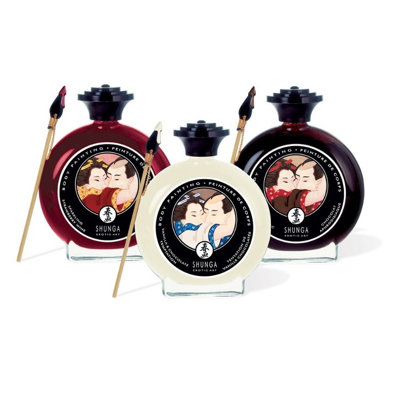 Peinture corporelle comestible 3 parfums avec pinceau Shunga